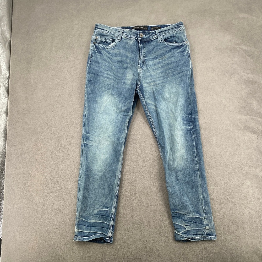 Nick Danger Mens Bootcut Jeans Medium Wash Blue Denim W36 L30 Contrast Stitch